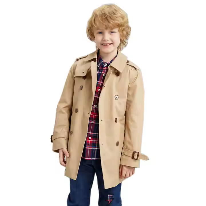 Customized Label High-end Children Clothing 100% cotton Kids Long fitted Jacket England style boys trench coats