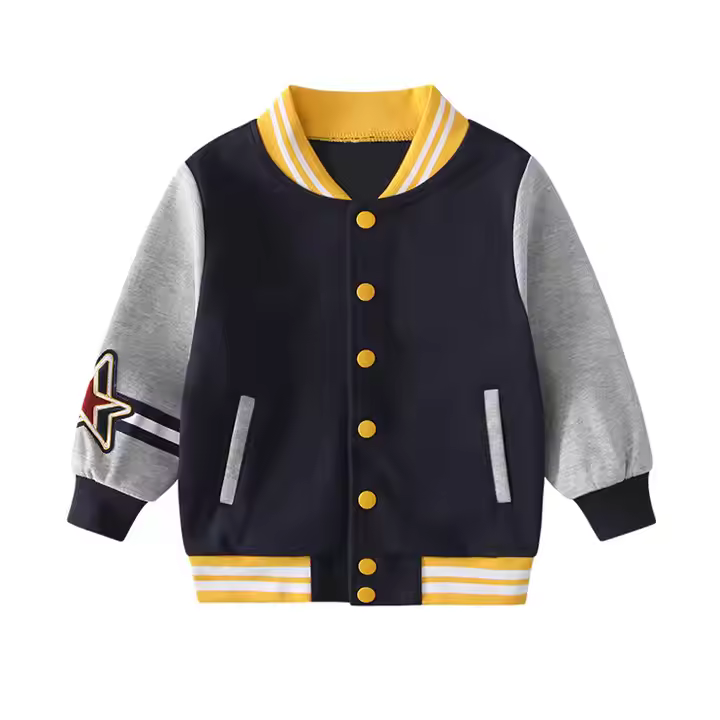 Customized embroidery logo patch children jackets soft cotton fleece jacket kids boys baseball jacket