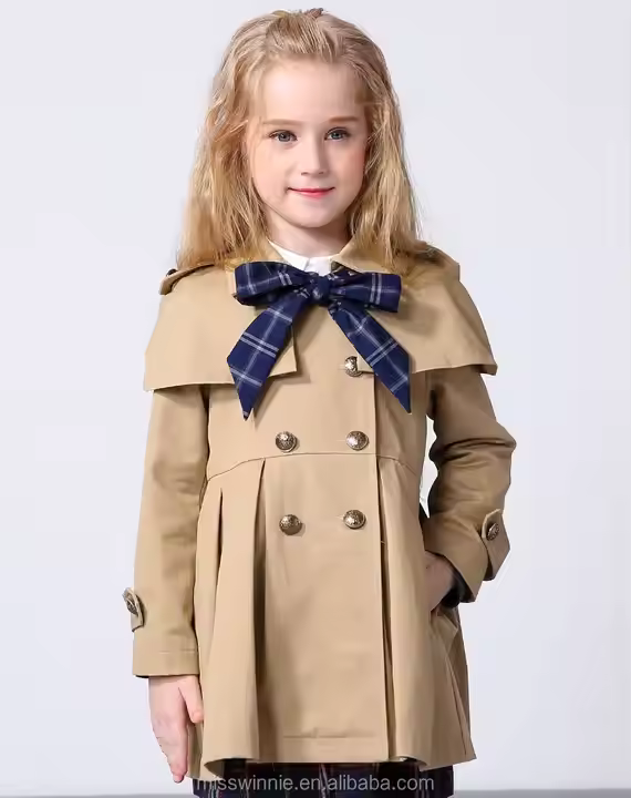 Autumn Girls Coat with Bow Knot and Hem Button Closure Type for Girls outerwear