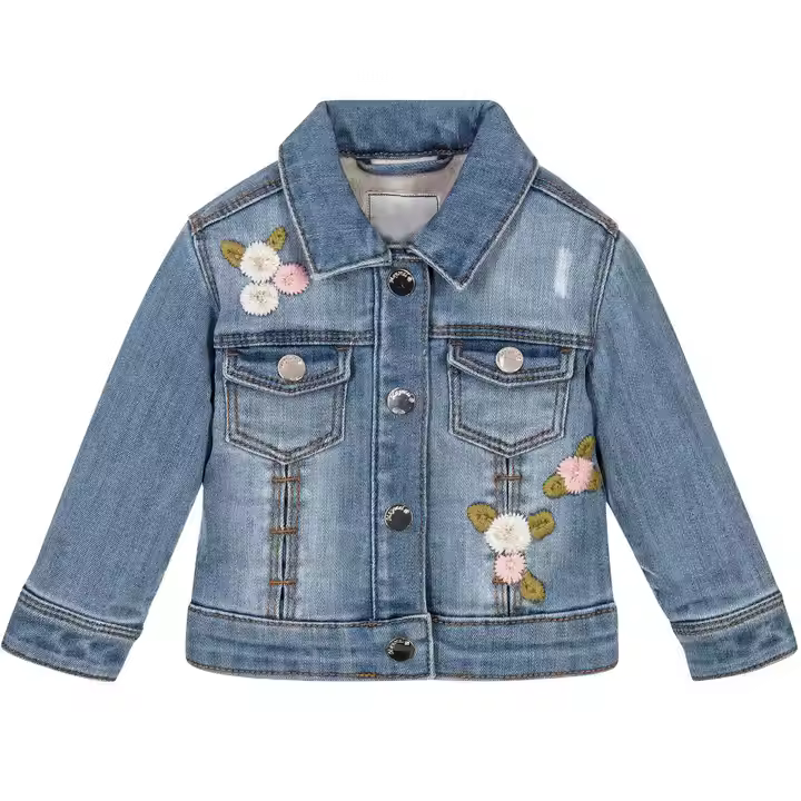 Kid jeans fashion design embroidery denim jeans jacket for girls