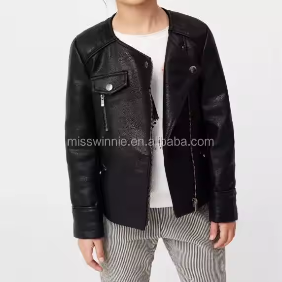 kids girl leather jacket pure pattern casual style new fashion clothing in girl