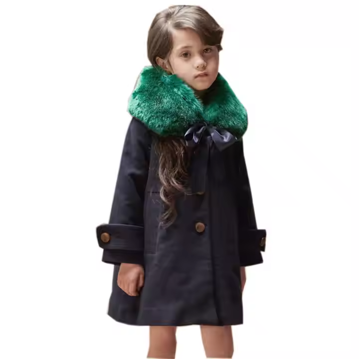 latest design kid clothing detachable faux fur collar girls kids custom jacket