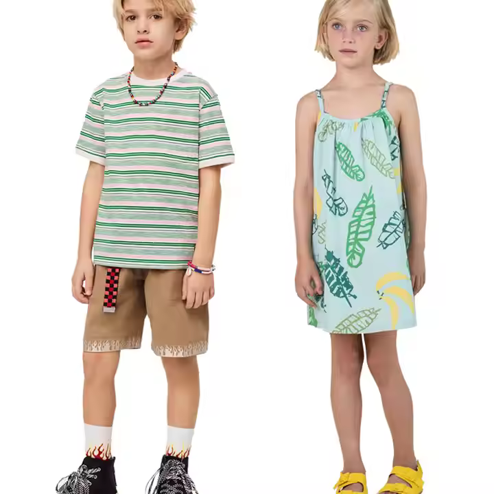 Factory Hot Sale Children Clothing Cartoon Print Casual Girls Dresses Little Girls Clothing Spring Summer Sets for 11 Years Old