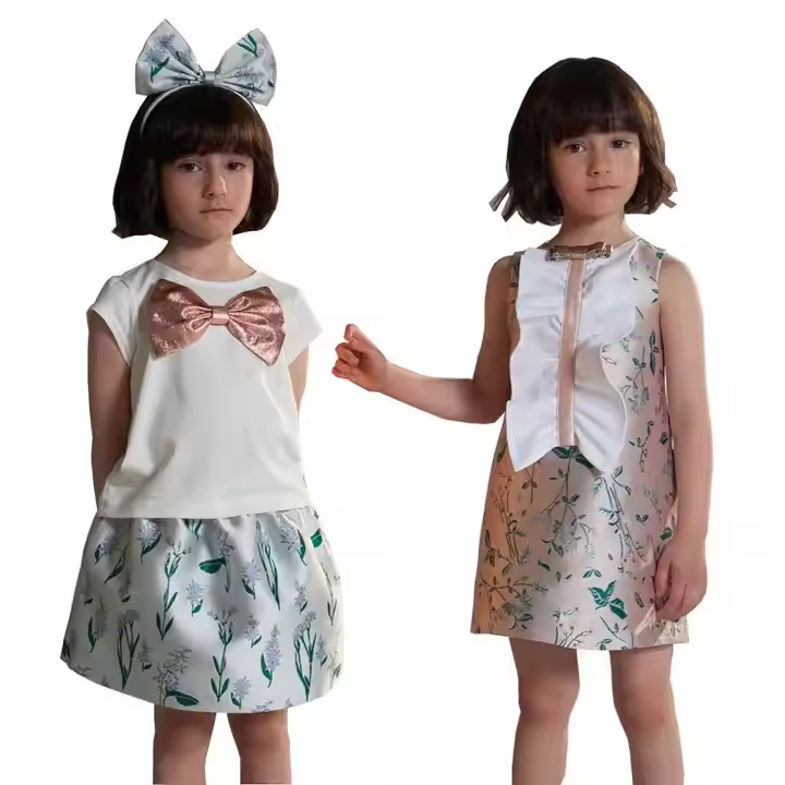 Guangzhou Brand Private Label Custom Children Kids Clothing Manufacturers Girls Flower Print Dresses Clothing Sets