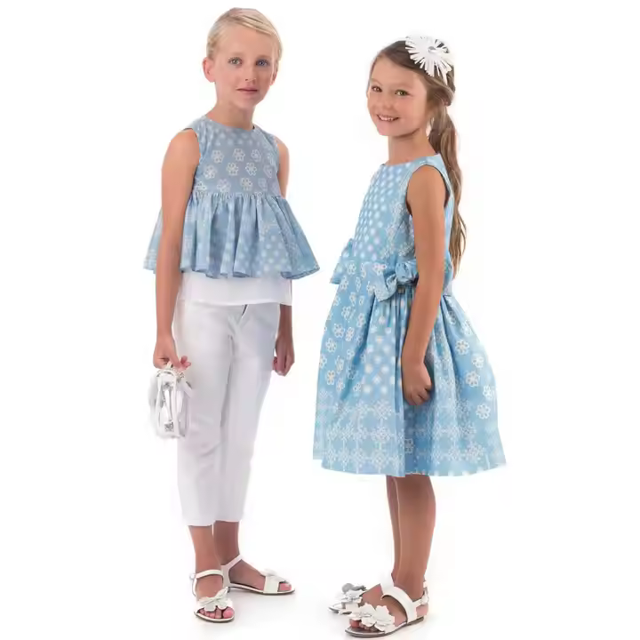 OEM ODM Custom Kid Children Clothing Casual Floral Print Girls Dress Baby Toddler Girls Boutique Clothing Sets for 11 Years Old