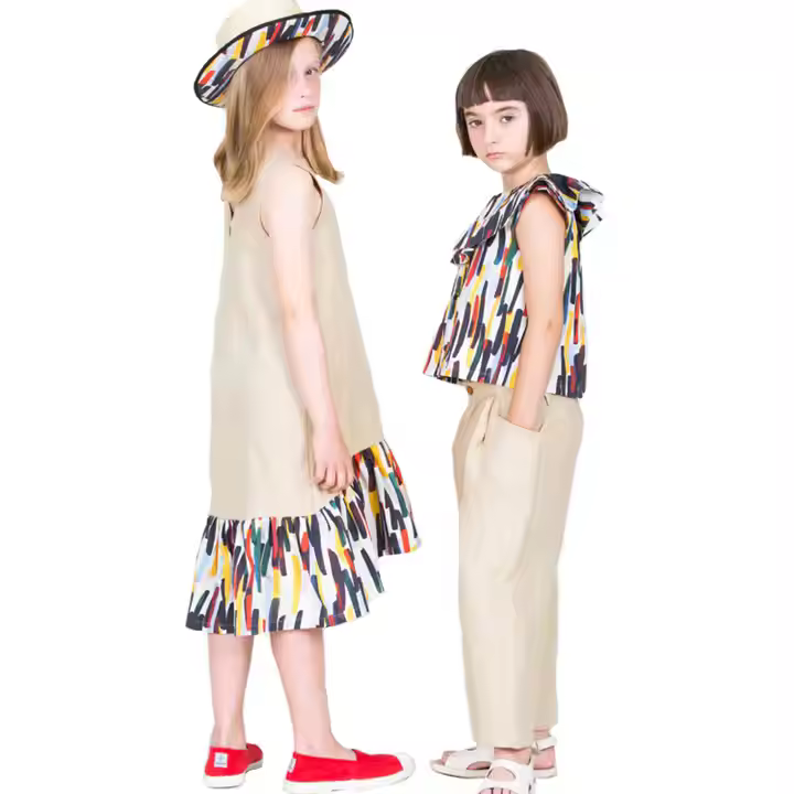 China Children Clothes Supplier Wholesale Fashion Summer Teen Girls' Printed Clothing Sets Matching Sleeveless Dresses for Girls