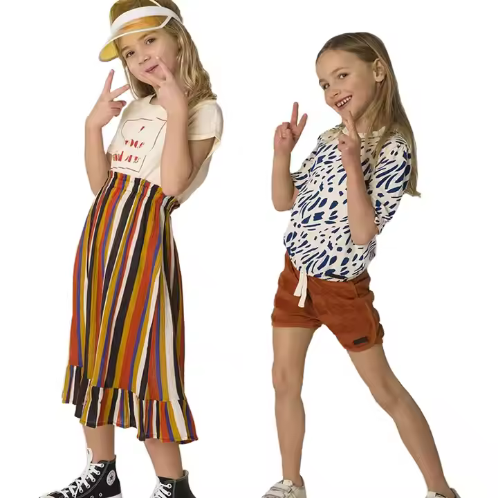 Boutique Fashion Design Short Sleeve t Shirts Custom Printing Summer Baby Girls' Clothing Set Kids Two Piece Skirt and Pant Set