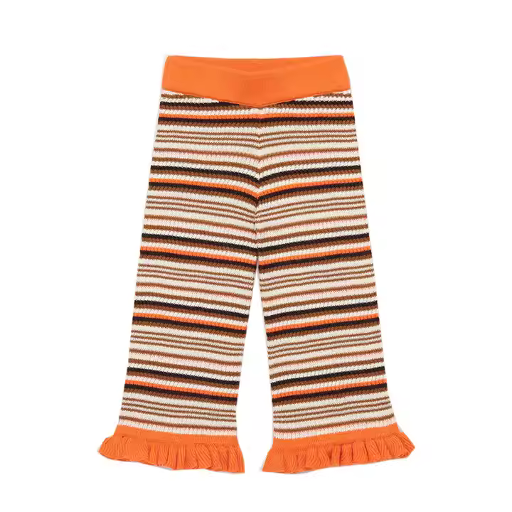 Custom Summer Children Full Length Knitwear Cotton Girl's Knitted Pants for Kids 4-12 Years Old