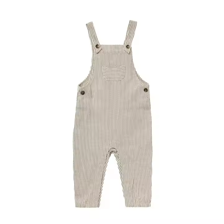 OEM/ODM Customized Wholesale Brand Fashion Boys Stripe Pattern Denim Suspenders Shorts Kids Summer Overalls With Pockets