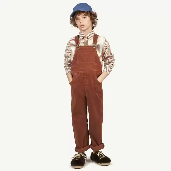Guangzhou Custom Basic Vintage Style Kids Baby Boy Overalls Corduroy Rust Color Suspender Pants for Boy