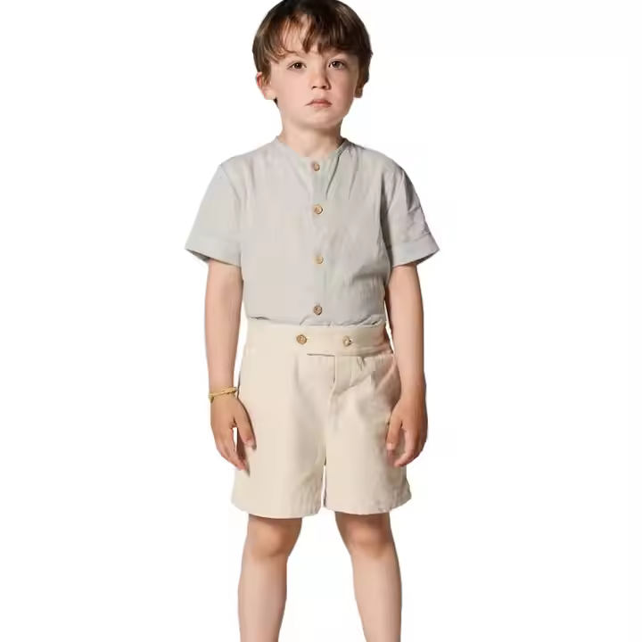 Best Selling Fashion Design Summer False Placket Boy's Cotton and Linen Shorts Comfortable Elastic Waistband Boy Short Pants