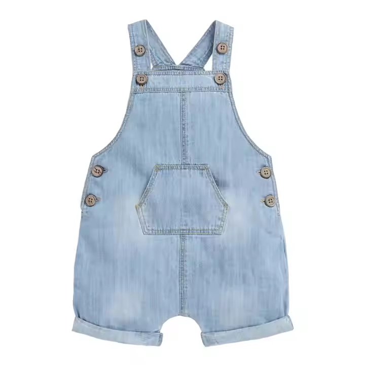 Best Selling Children Simple Daily Wear Suspender Pants Wholesale Light Blue Denim Baby Pants Shorts Front Pocket Girls Shorts