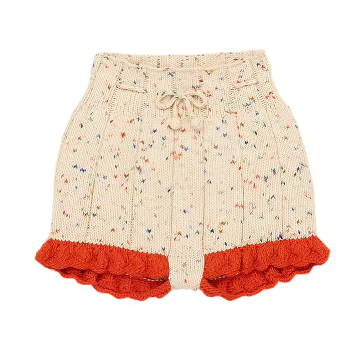 Baby Knitted Bloomer Adjustable Waist New Born Baby Oat Color Knit Shorts Ruffle Lace Toddler Girl Kids Frill Bloomers