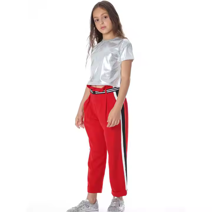 2025 Hot Sale Trendy Red Kids Girl Pants With Side Stripes 2025