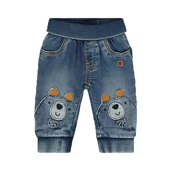 New Customized Fashion Design Bear Pattern Embroidery Jeans Pants Children Boys Denim Pants