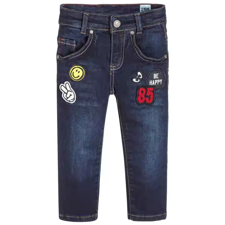 Wholesale Customized Jeans Spandex Cotton Dark Blue Kids Denim Jeans