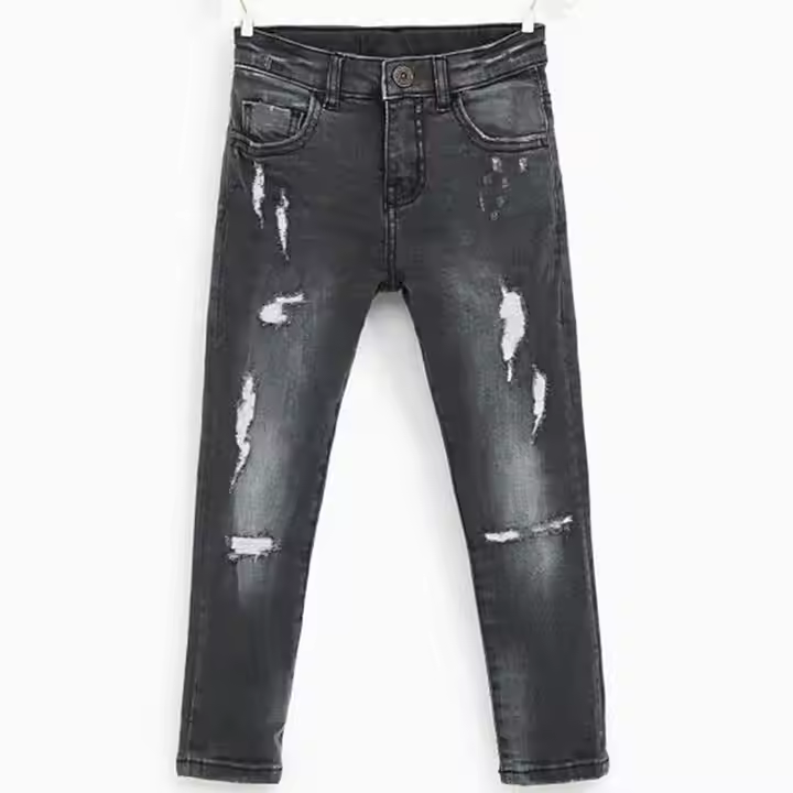 OEM Kids Cotton Jeans Model Top Sale Grinding Black Color Children Denim Pants