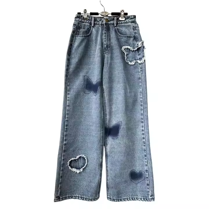 Children Girls Jeans Fashionable Jeans Denim Fabric Casual Style Fashion Brands With Heart