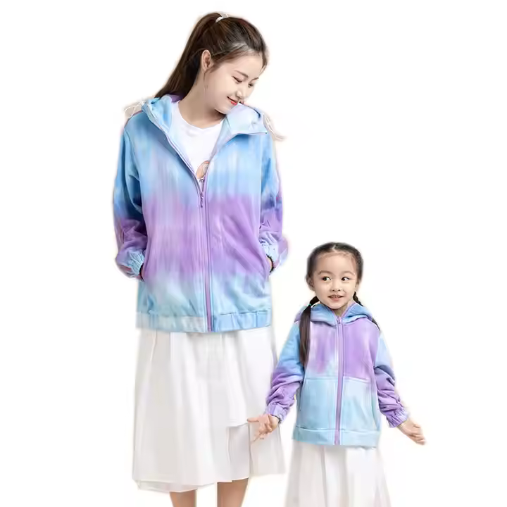 Wholesale Family Matching Fall Winter Long Sleeve Tie Dye Zipper Coat Mommy and Me Outfits Mother and Daughter Clothing Set