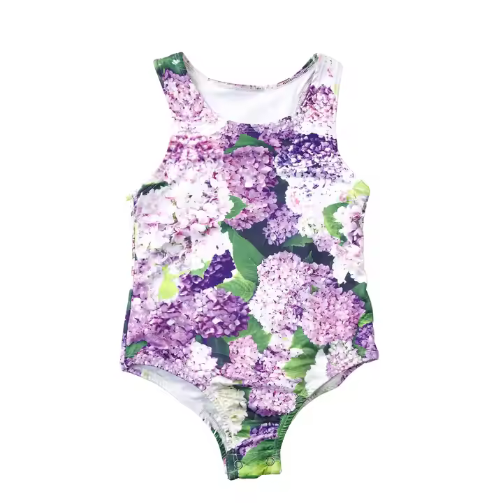 Quick Dry New Arrival Fashion One Piece Kids Swimwear off Shoulder Floral Print Girls Swimsuit