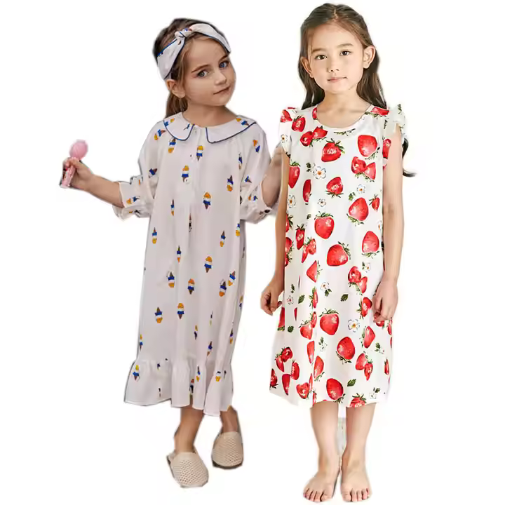 Customized Design Nightgown Fruits Printed Nightdress for Girl Pajamas