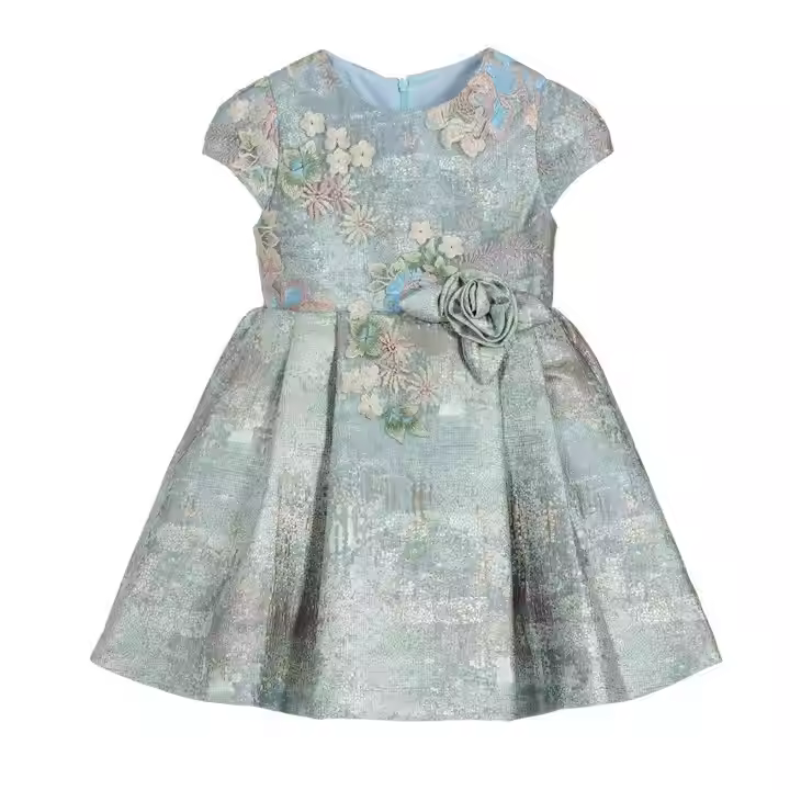 High Quality Frozen Ball Gown Maxi Dress Girls Formal Sweet Style Rainbow Pattern Flower Decoration Age 3 10 Years Free Sample