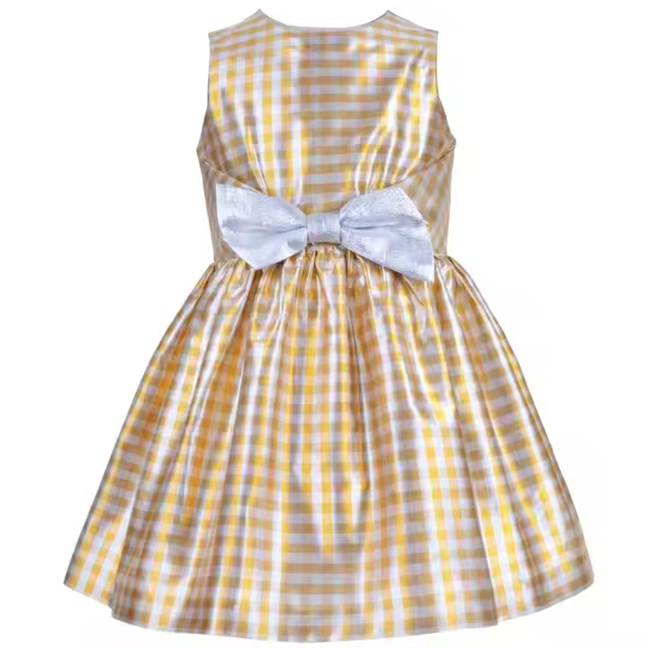 Kids Girl Dress Frock Designs Latest Lattice Pattern Plain Dyed Technics Wedding Party Formal Style