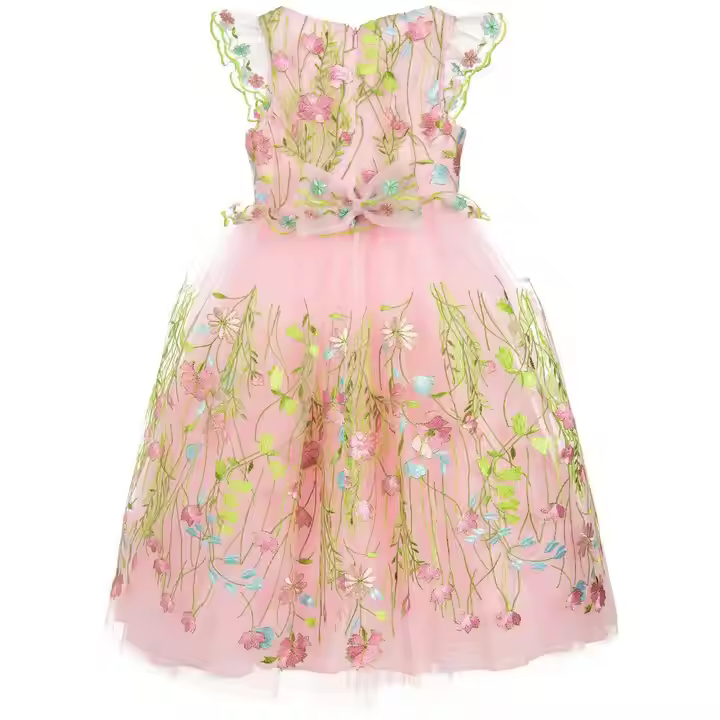 Latest Fashion Girl Embroidered Tulle Dress Pictures for Children Gown