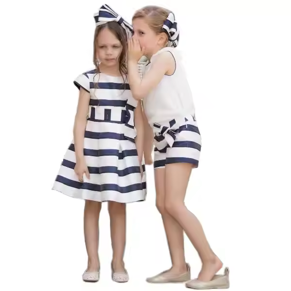 Stripped Casual Dress Matching Short for Baby Girl Sisters Set Summer Styles Custom