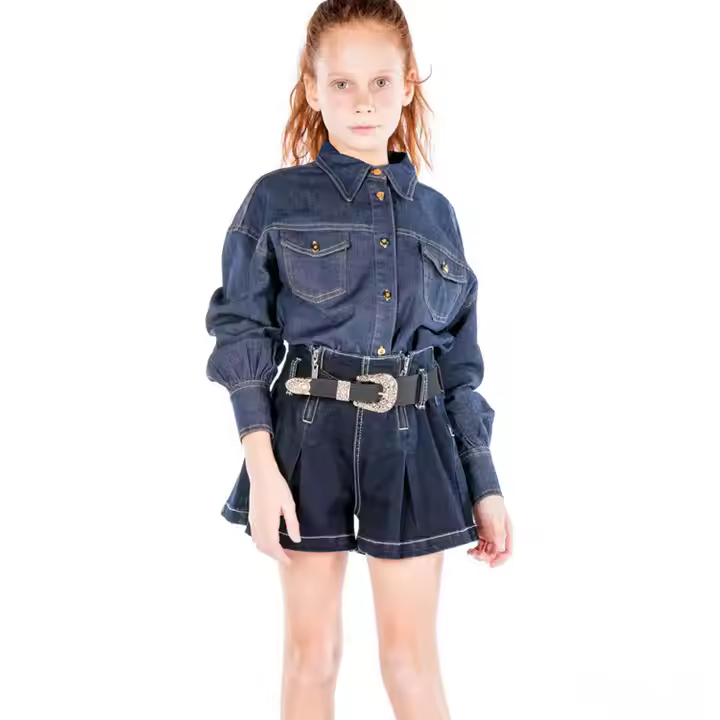 Casual Denim Shirt Set for 14-Year-Old Girls Kids' Cool and Comfortable Shirt and Pants Combo