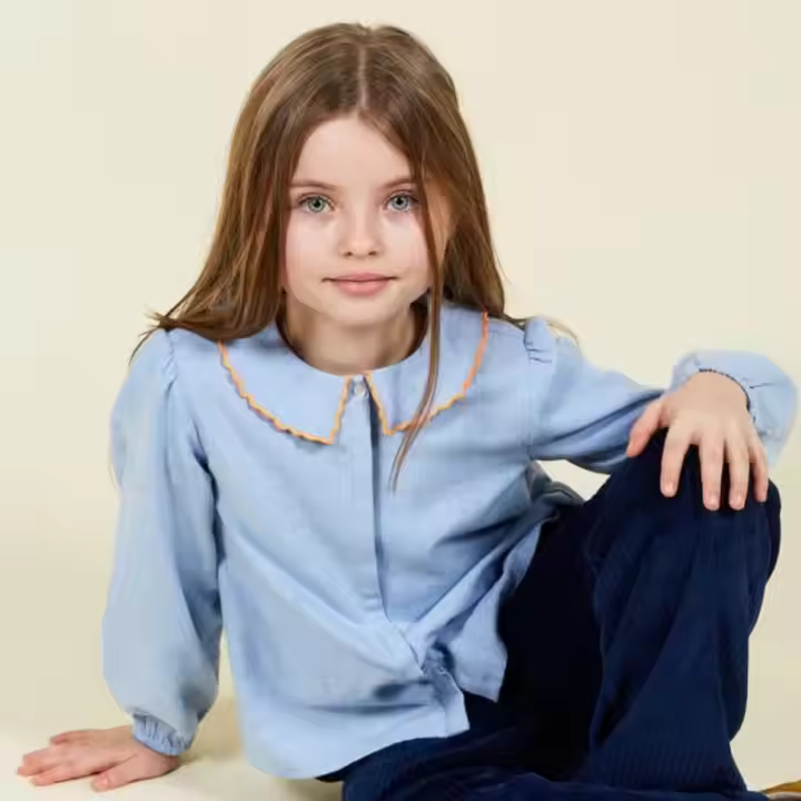 Wholesale Girls' Casual Jersey Blouse and Shirt O-Neck Long Sleeve Printed Techniques