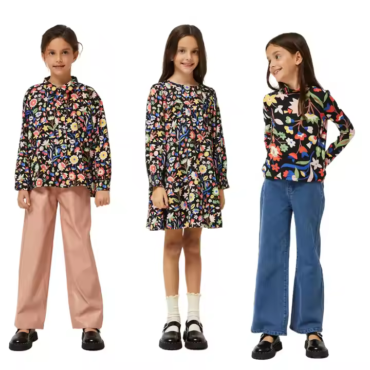 OEM and ODM 2024 Girls Turtle Neck T-Shirts & Polo Shirts Little Sister & Big Sister Matching Outfits Little Sister Dresses