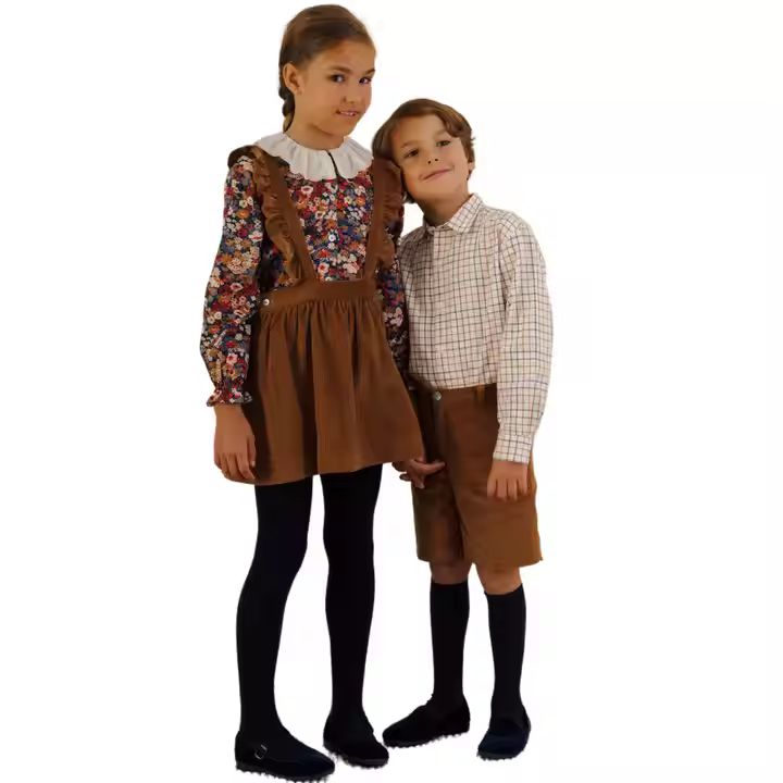Custom Floral Print Kids Blouses & Shirts Brother Sister Matching Corduroy Shorts for Boys Perfect Jumper Designs for Kids