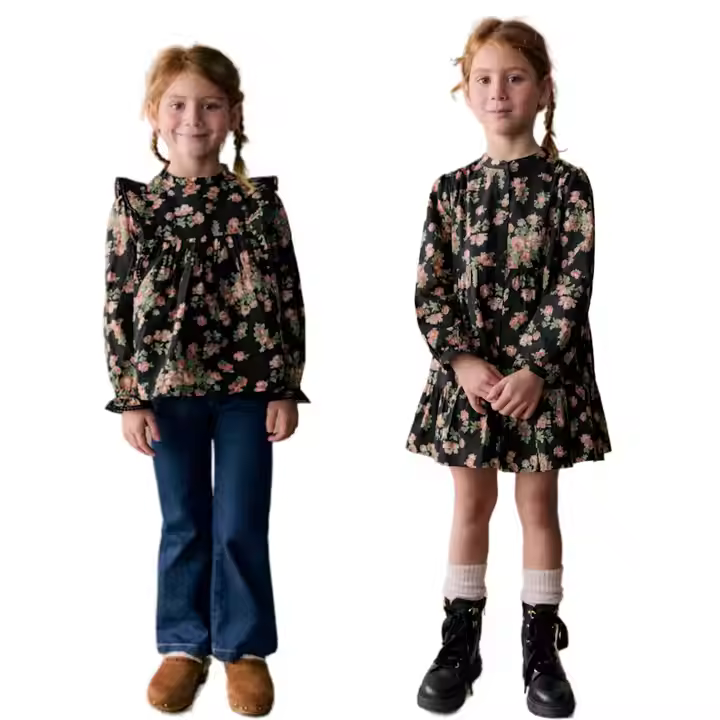Custom Vintage Style Girls Blouses & Pants Set Floral Pattern 'Big Sister Little Sister' Outfit for Children