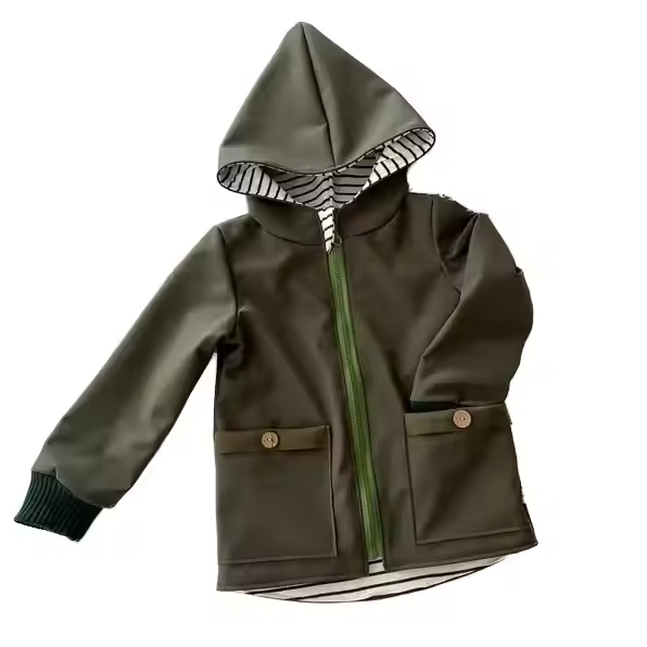 Customized Waterproof Canvas With Knitting Stripe Lined Raincoat for Kids Warm Quality Raincoat