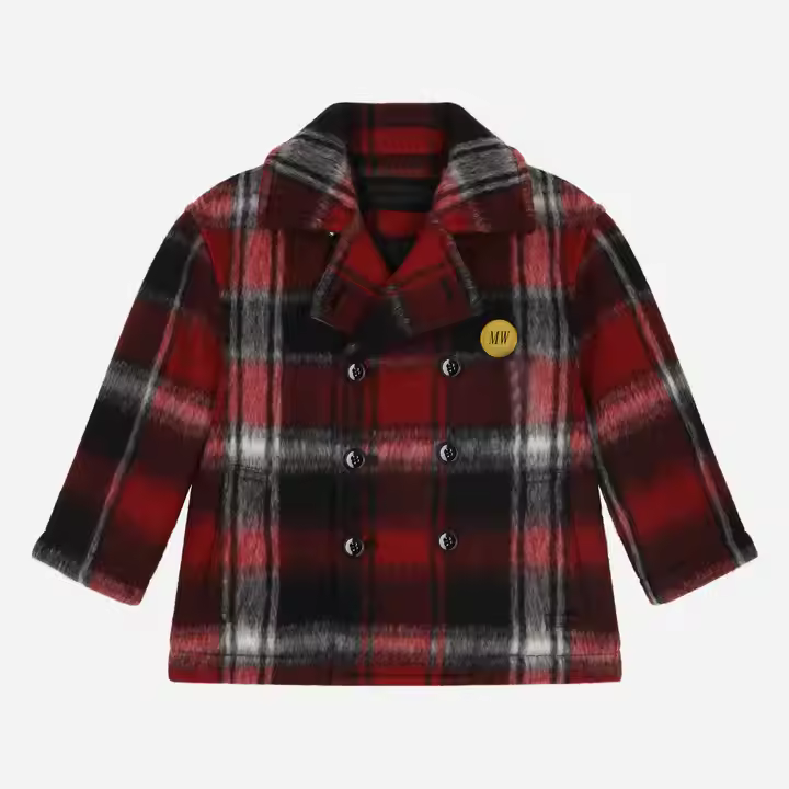 Custom Guangzhou Winter Wool Toddler Boys Coats&outwears Scotland Plaid Back to School Style Baby Coats Manufacturer