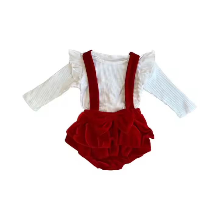Toddler girl Christmas clothes Red velvet suspender Diaper Cover Gaoteng Manufacturing OEM
