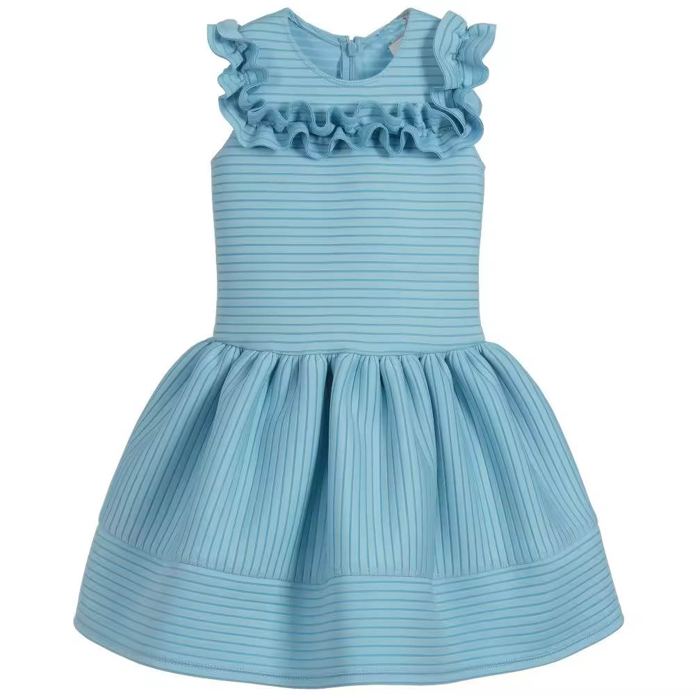 Top Fashion One Piece Girls Party Dress with Ruffle Design Formal Style for Age Group 7-11 Years Knee-Length for Spring