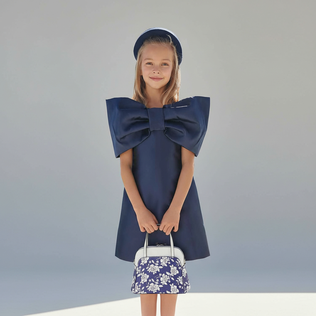 Customized Simple Style Baby Party Dress Girl With Big Bow Baby Party Dress