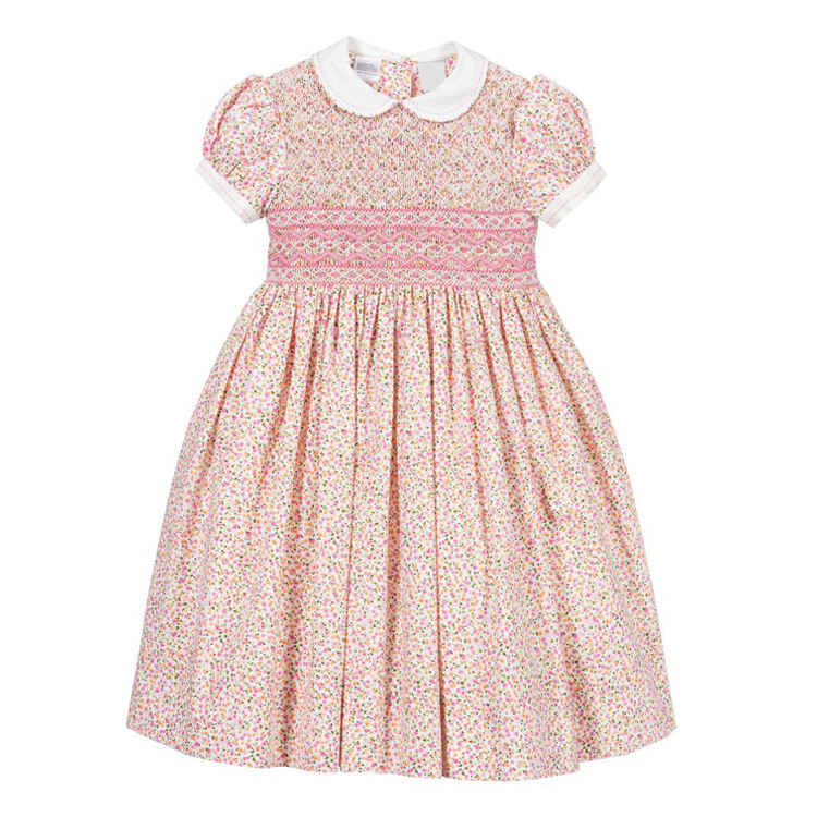 2025 Elegant Cotton Girls Dress for 14-Year-Old Youth Short Sleeve Floral Pattern With O-Neck Collar Bow Decoration for Summer