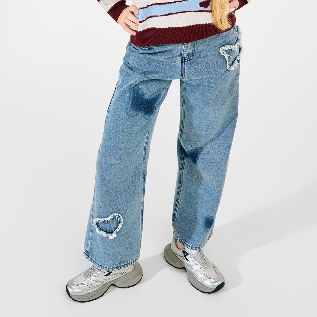 Guangzhou Factory Custom Plus Size Jeans Girls Casual Pants with Washed Techniques High Quality Kids Clothing